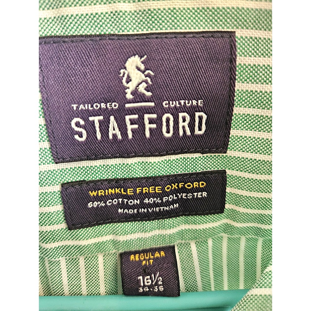 Stafford Oxford Shirt Mens 16.5 34-35 Green Excellent Tailored Culture Striped